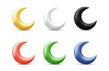 Obraz na płótnie Canvas Crescent moon realistic 3d vector icon illustration with different colors