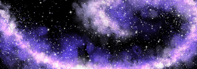 Space background with realistic nebula and lots of shining stars. Infinite universe and starry night. Colorful cosmos with stardust and the Milky Way. 