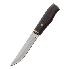 Knife tourist, hunting, tactical, military for survival and self-defense. Steel blade. Wooden handle. An isolated object on a white background.