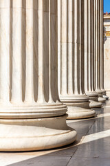 Classical Pillar white marble. Ancient Greek column row, architecture detail. close up