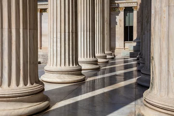 Gardinen Column pillar white marble. Athens Greece Academy neoclassical building entrance colonnade. © Rawf8