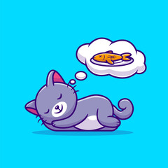 Cute Cat Sleeping And Dreaming Fish Cartoon Vector Icon Illustration. Animal aIcon Concept Isolated Premium Vector. Flat Cartoon Style