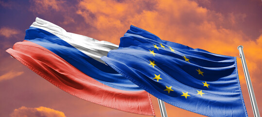 russian aggressor european union flags. sanctions