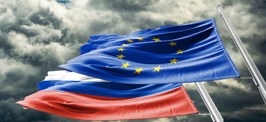 russian aggressor european union flags. sanctions