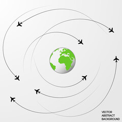 Aircraft in motion. Earth globe and plane. Plane attack 