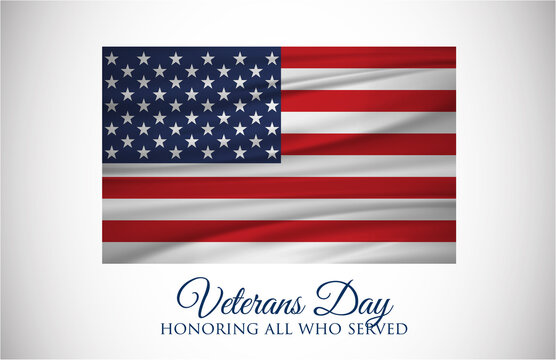 Veterans Day celebration illustration. US flag on HD background banner. Remember and honor.