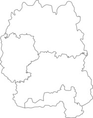 Obraz premium White flat blank vector map of raion areas of the Ukrainian administrative area of ZHYTOMYR OBLAST, UKRAINE with black border lines of its raions
