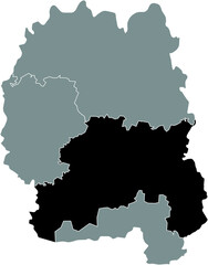 Black flat blank highlighted location map of the ZHYTOMYR RAION inside gray raions map of the Ukrainian administrative area of Zhytomyr Oblast, Ukraine