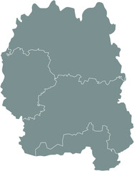 Gray flat blank vector map of raion areas of the  Ukrainian administrative area of ZHYTOMYR OBLAST, UKRAINE with white  border lines of its raions