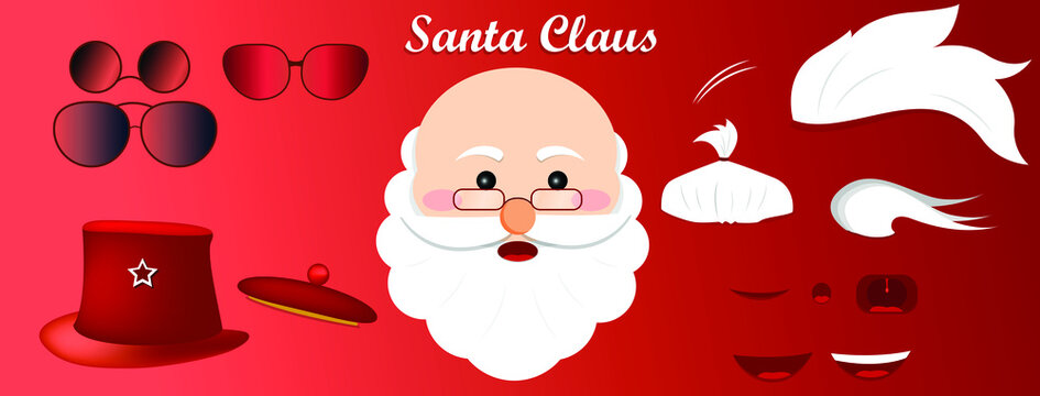 Santa Claus face vector graphic illustration, With Different hair style, mouth expression, sunglass and 2 hats