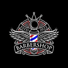 Vintage king barbershop vector logo and label template