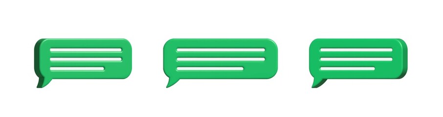 Glossy green speech bubbles and messenger shapes. 3d vector. 