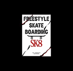 skateboarding, Brooklyn, NYC freestyle action, typography graphic design, for t-shirt prints, vector illustration
