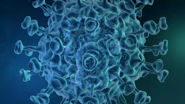 Microscopic view of a infectious SARS-CoV-2 deltacron virus cell. Coronavirus disease COVID-19 outbreak. 3D endless loop animation