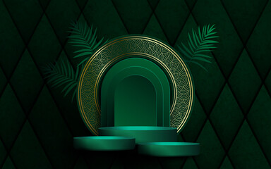Green textured design, marble imitation, round frame podium