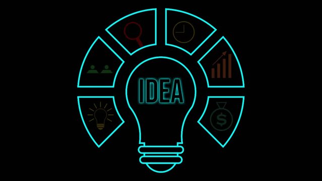 animated Vector idea light bulb circle infographic template for graphs, charts, diagrams. Business concept with 6 options, parts, steps, processes