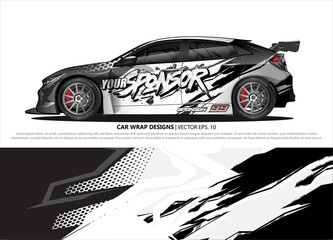 Car wrap decal design vector. abstract Graphic background kit designs for vehicle, race car, rally, livery, sport car
