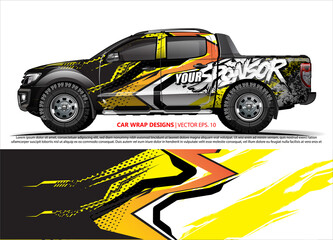Fototapeta premium Car wrap decal design vector. abstract Graphic background kit designs for vehicle, race car, rally, livery, sport car 