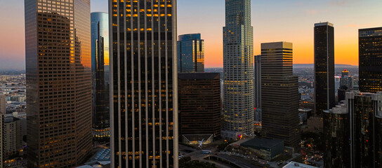 Skyscrapers of Los Angeles California. Los Angeles, California, USA downtown cityscape. Los angeles buildings.