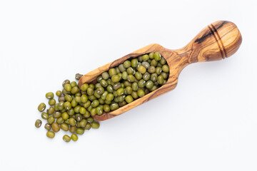 Mung bean, Vigna radiata seeds isolated on white background.