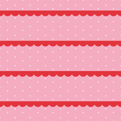 ガーリーなボーダー×ドット　シームレスパターン（ピンク×赤）