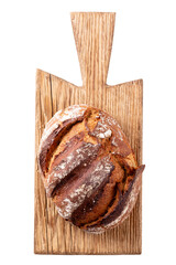 Sliced rye bread on cutting board, closeup..