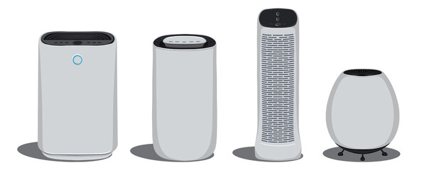 Set of flat vector air purifier isolated on a white background of the illustration icon. A device for cleaning and humidifying air for the home.