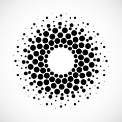 Halftone dotted circles. Dots in circular form. Vector logo
