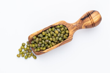 Mung bean, Vigna radiata seeds isolated on white background.