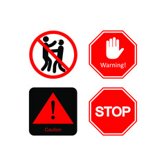 Prohibition signs. Prohibition of violence. Exclamation mark. Stop sign in vector