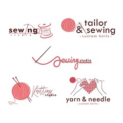 Knitting and Crochet Logo Set, Needle and Yarn Logo, Simple Knitting Collections Logo Vector Design Template