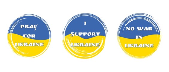 Ukrainian flag with brush stroke elements. Grunge texture in the shape of a circle. Emblem, icon. Glory to Ukraine.
