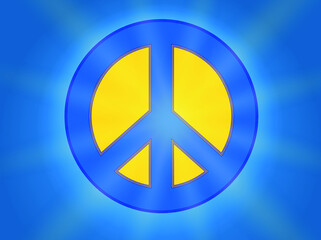 Ukrainian Flag. Flag of Ukraine in the shape of the symbol of Peace. blue and yellow shining Peace Symbol. Ukrainian and Russian military conflict. Support for Ukraine 