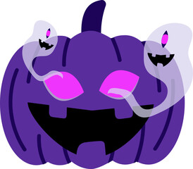 Cute spooky purple pumpkin ghost halloween illustration.