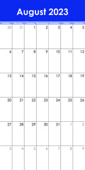 Calendar Grid Set. August PAGE. 12 Months 2023  English 