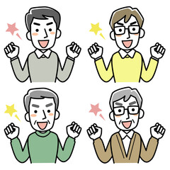 ガッツポーズをする男性の上半身セット