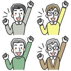 ガッツポーズをする男性の上半身セット
