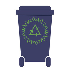 A trash can decorated with green branch Save the planet concept. Waste recycling Waste sorting Vector illustration. Isolated on white background