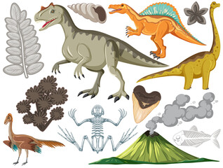 Set of different prehistoric dinosaur animal
