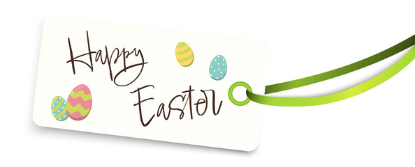 hang tag with ribbon band with greetings Happy Easter