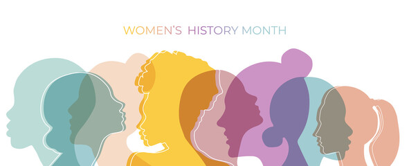Fototapeta Women silhouette head isolated. Women's history month banner.	    obraz