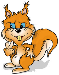 Cute Orange Squirrel with Blue Eyes from the Side View Standing on the Ground - Colored Cartoon Illustration Isolated on White Background, Vector