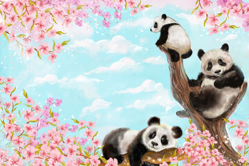 Cute pandas illustration for postcards and posters © mitrushova