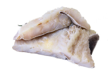 fresh cod pieces isolated on white