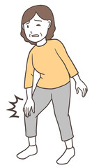 Fototapeta premium 変形性膝関節症、膝が痛くて困っている中年女性のおばさん