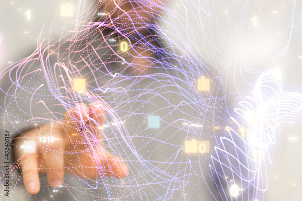 Poster concept of internet network. double exposure