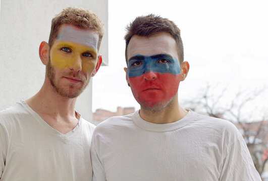 Gay couple - antiwar body paint