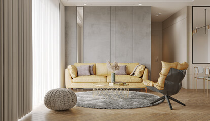 Modern interior of living room.3D illustration