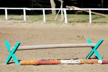 Show jumping poles obstacles, barriers, waiting for riders