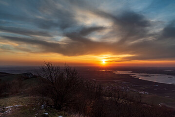Sunset from Devin hill in Palava mountains in Czech republic